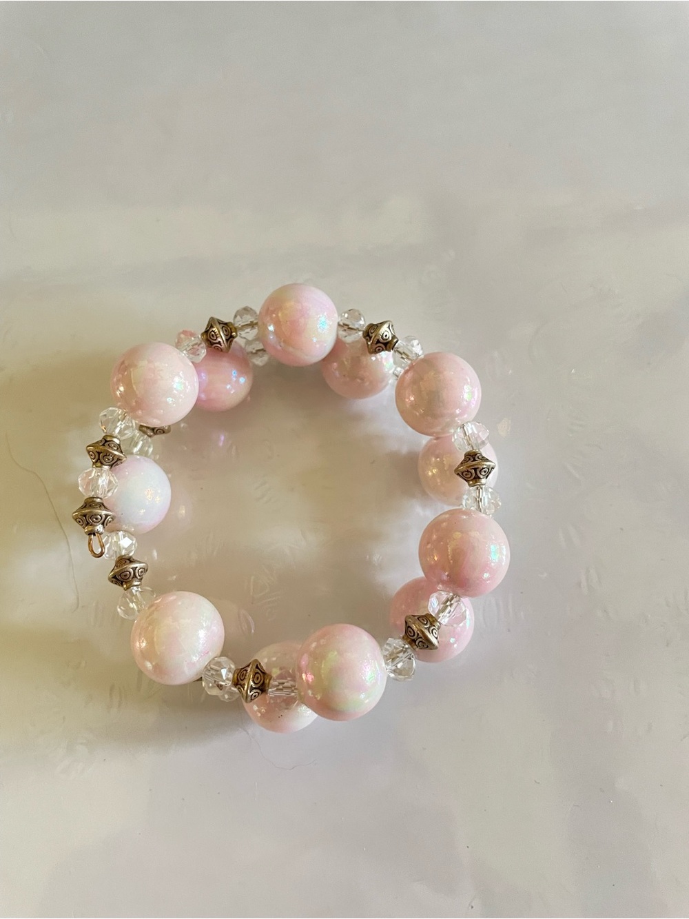 Elegant Pink Iridescent Bead Stretch Bracelet